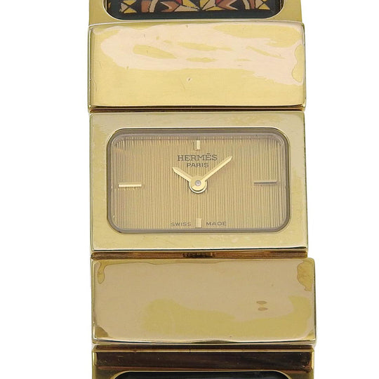 HERMES Watches Quartz LO1.201 Plated Gold Green Cloisonne Location gold dial Women Used Authentic