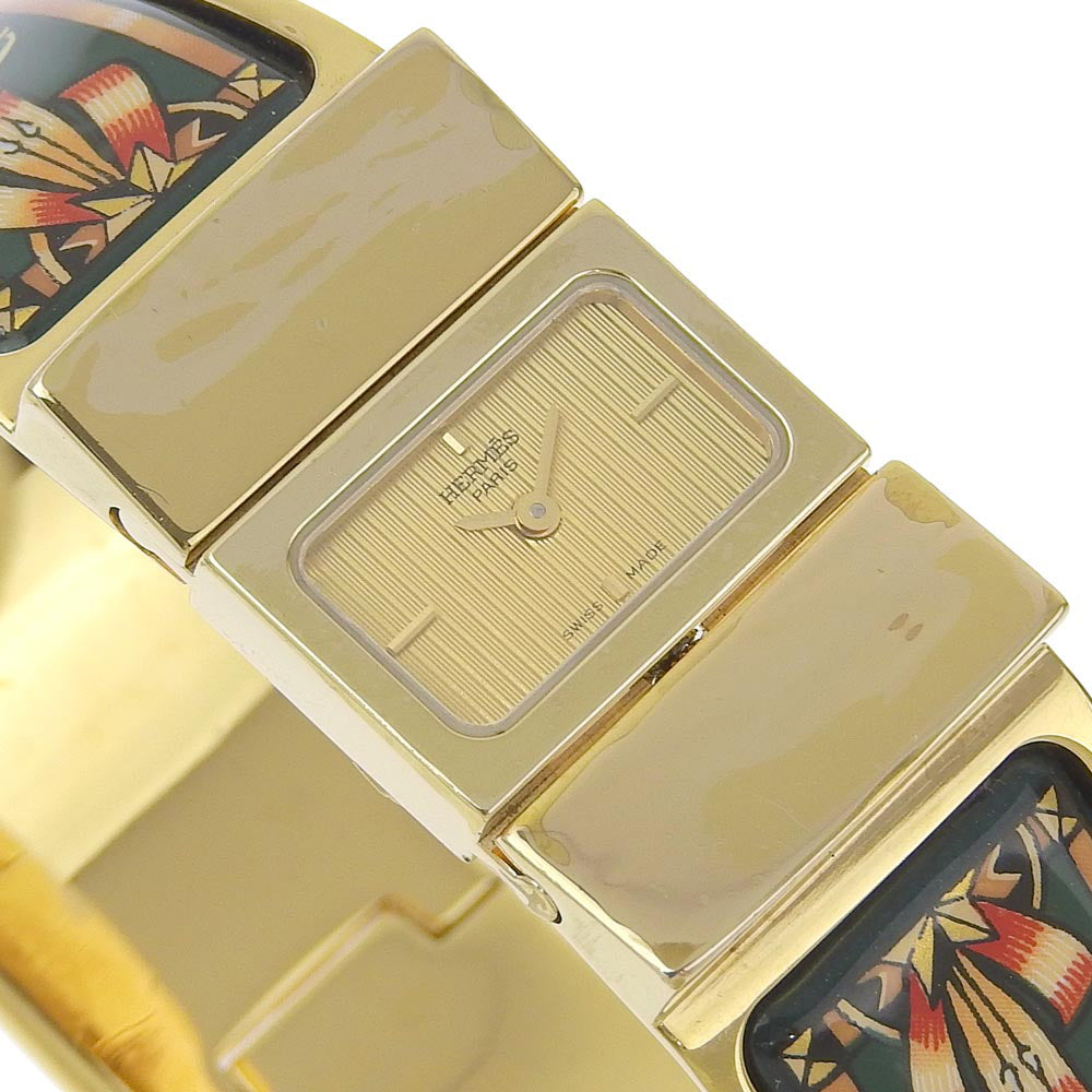 HERMES Watches Quartz LO1.201 Plated Gold Green Cloisonne Location gold dial Women Used Authentic