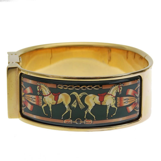 HERMES Watches Quartz LO1.201 Plated Gold Green Cloisonne Location gold dial Women Used Authentic