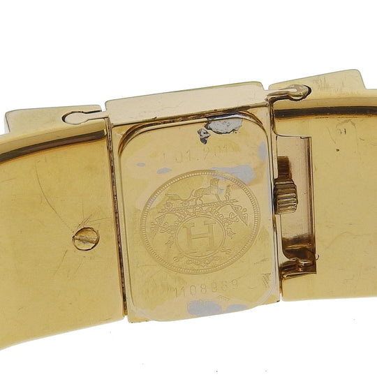 HERMES Watches Quartz LO1.201 Plated Gold Green Cloisonne Location gold dial Women Used Authentic