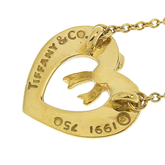 TIFFANY&Co. Necklace K18 yellow gold gold Heart & Ribbon Women Used Authentic