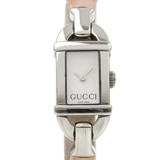 GUCCI Watches Quartz 6800L Stainless Steel, Rubber pink Bamboo White dial Women Used Authentic