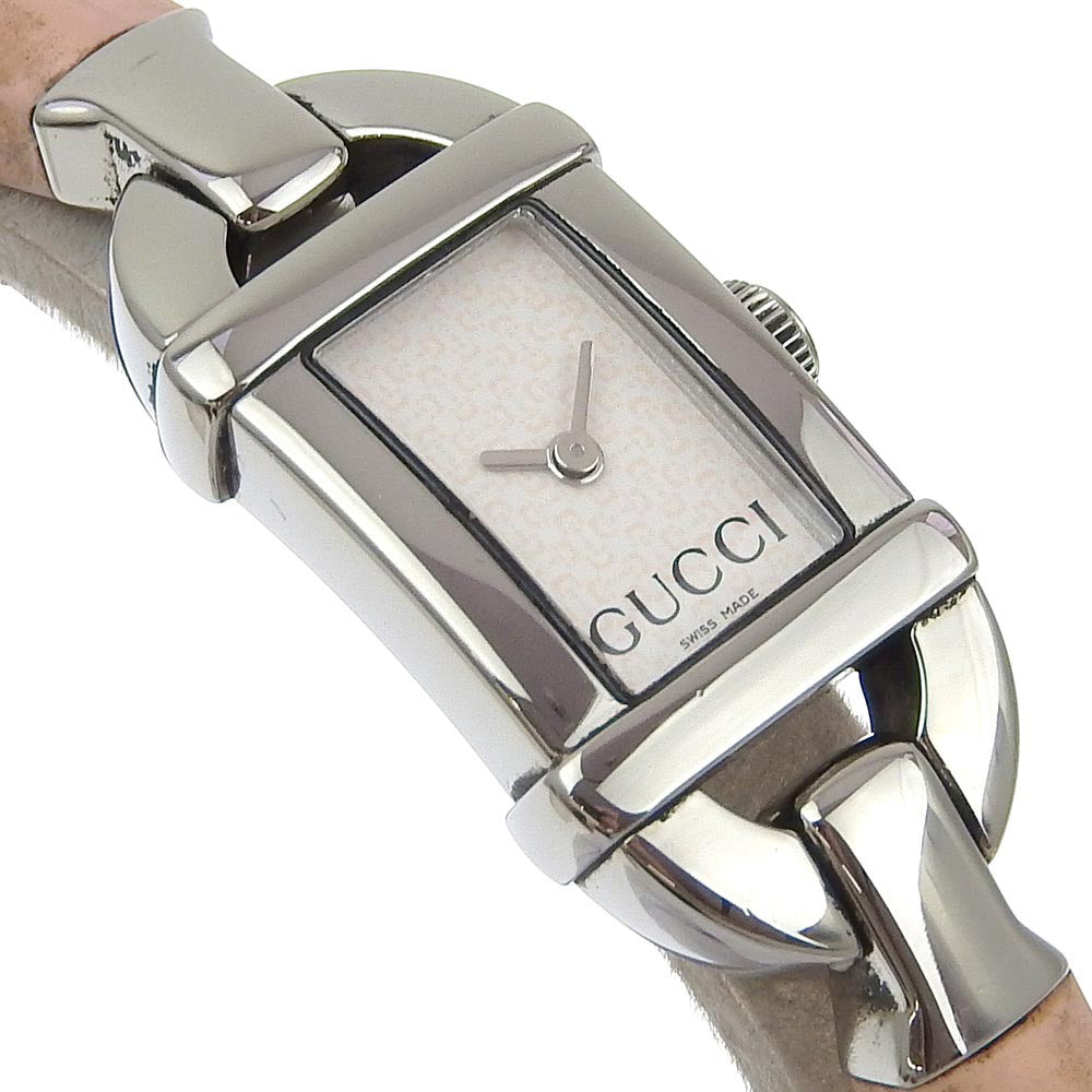 GUCCI Watches Quartz 6800L Stainless Steel, Rubber pink Bamboo White dial Women Used Authentic