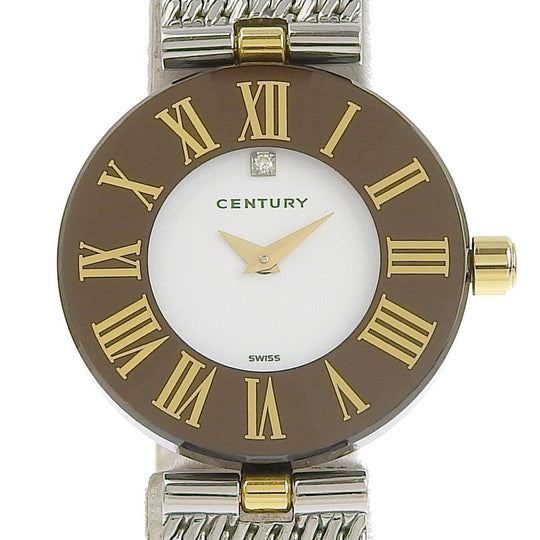 CENTURY Watches Quartz Stainless Steel black 1P diamond Time gem White dial Women Used Authentic