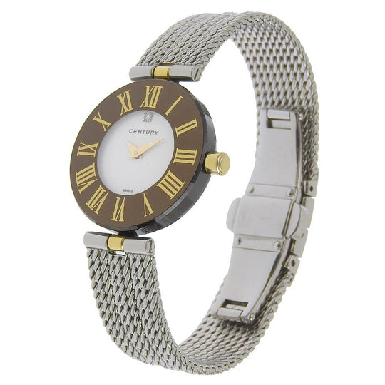 CENTURY Watches Quartz Stainless Steel black 1P diamond Time gem White dial Women Used Authentic