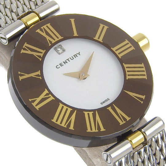 CENTURY Watches Quartz Stainless Steel black 1P diamond Time gem White dial Women Used Authentic