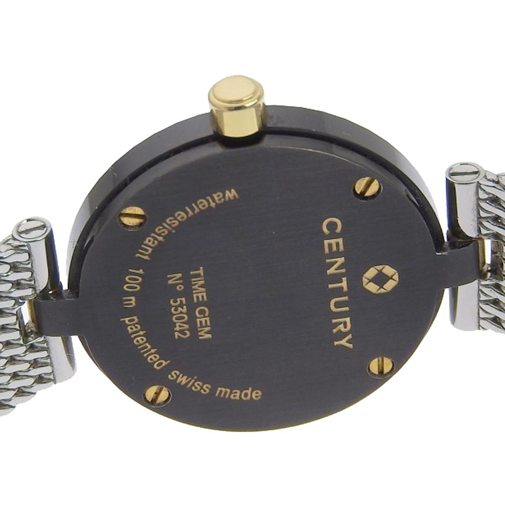 CENTURY Watches Quartz Stainless Steel black 1P diamond Time gem White dial Women Used Authentic