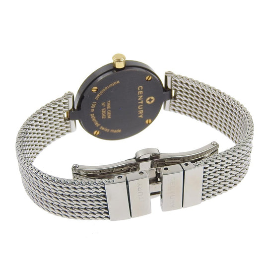 CENTURY Watches Quartz Stainless Steel black 1P diamond Time gem White dial Women Used Authentic