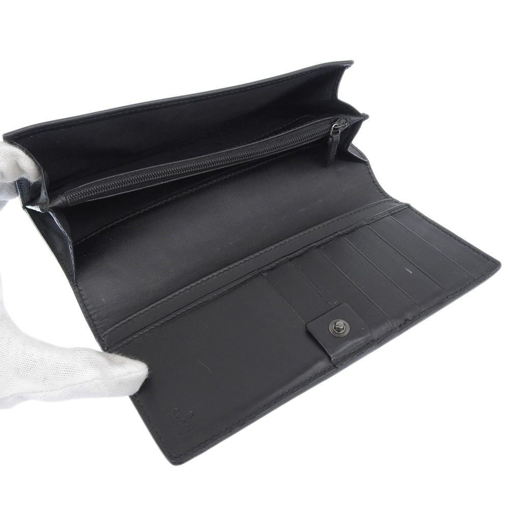 GUCCI Long Wallet Purse 233112 leather black GG Shima Women(Unisex) Used Authentic