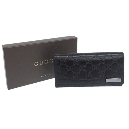 GUCCI Long Wallet Purse 233112 leather black GG Shima Women(Unisex) Used Authentic
