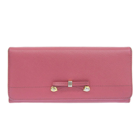 PRADA Long Wallet Purse 1M1132 Safiano pink ribbon Women Used Authentic