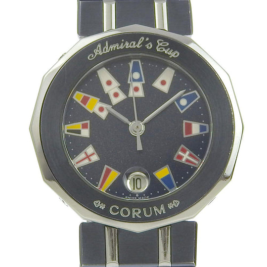 CORUM Watches Quartz 39.610.30 V-50 Stainless Steel, Gun Blue Navy Admirals cup Navy dial Women Used Authentic
