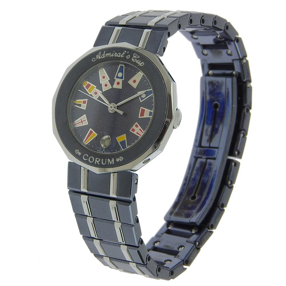 CORUM Watches Quartz 39.610.30 V-50 Stainless Steel, Gun Blue Navy Admirals cup Navy dial Women Used Authentic
