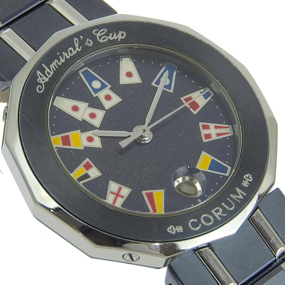CORUM Watches Quartz 39.610.30 V-50 Stainless Steel, Gun Blue Navy Admirals cup Navy dial Women Used Authentic