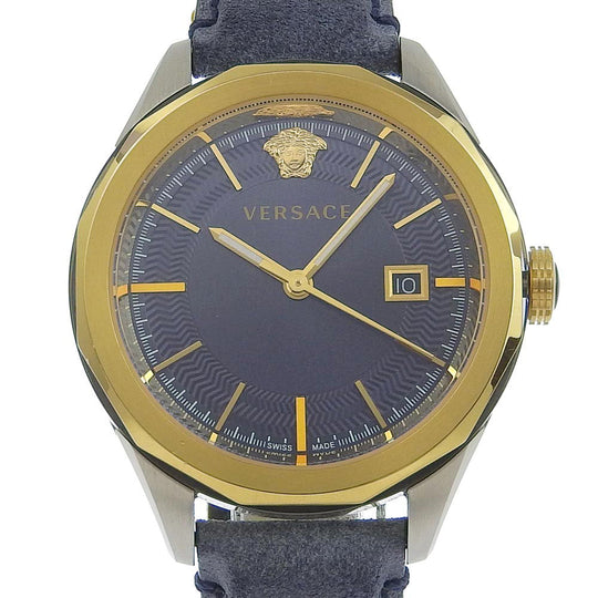 VERSACE Watches Quartz WR5 Stainless Steel , Leather gold VERA Navy dial mens Used Authentic