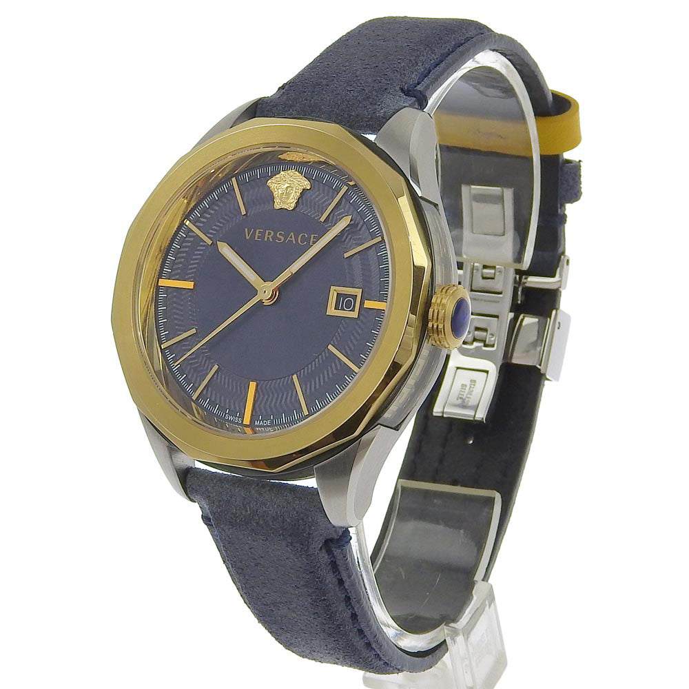 VERSACE Watches Quartz WR5 Stainless Steel , Leather gold VERA Navy dial mens Used Authentic