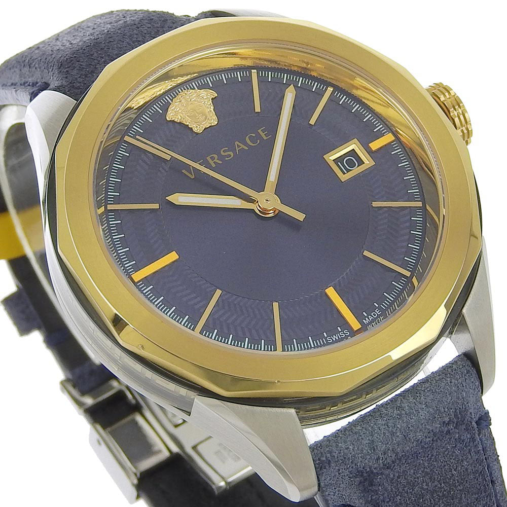 VERSACE Watches Quartz WR5 Stainless Steel , Leather gold VERA Navy dial mens Used Authentic