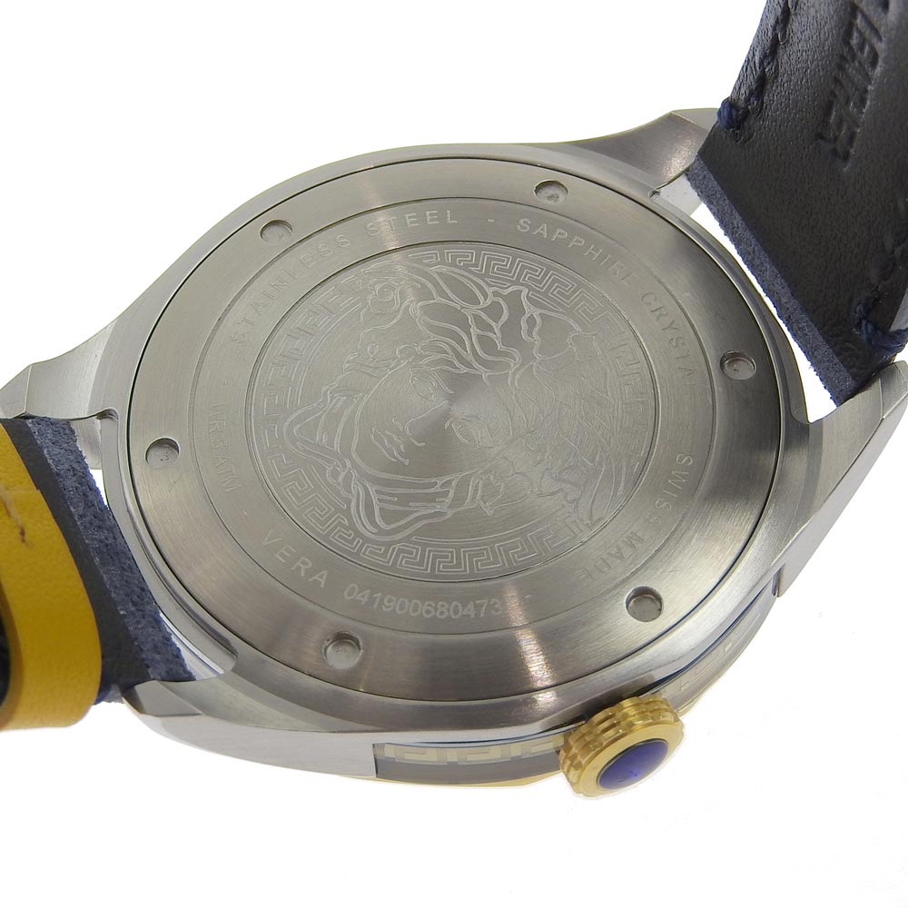 VERSACE Watches Quartz WR5 Stainless Steel , Leather gold VERA Navy dial mens Used Authentic
