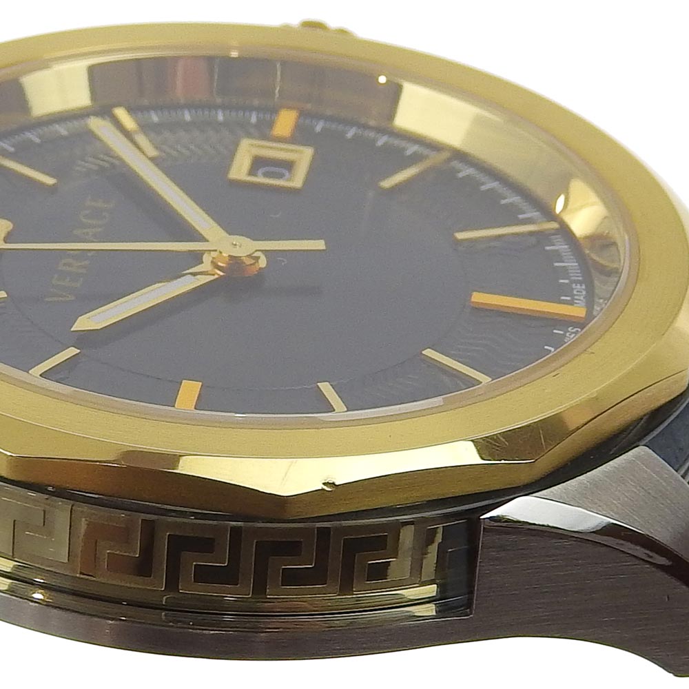 VERSACE Watches Quartz WR5 Stainless Steel , Leather gold VERA Navy dial mens Used Authentic