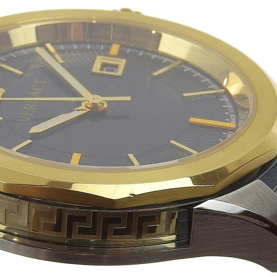 VERSACE Watches Quartz WR5 Stainless Steel , Leather gold VERA Navy dial mens Used Authentic