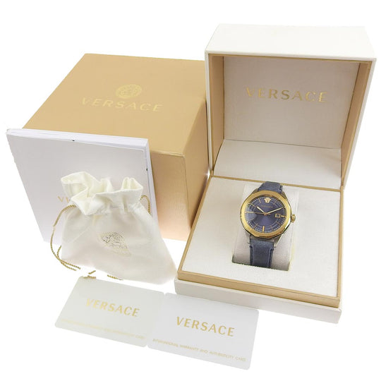 VERSACE Watches Quartz WR5 Stainless Steel , Leather gold VERA Navy dial mens Used Authentic