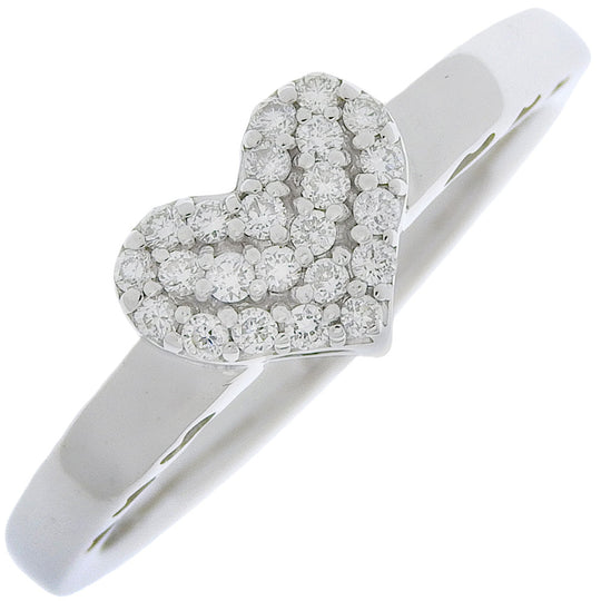 Ponte Vecchio Ring K18 White Gold, Diamond Silver Pave heart Women Used Authentic
