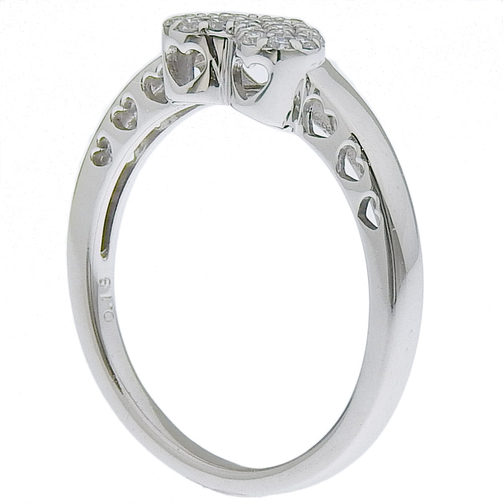 Ponte Vecchio Ring K18 White Gold, Diamond Silver Pave heart Women Used Authentic