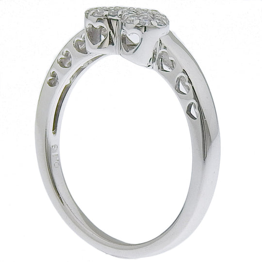 Ponte Vecchio Ring K18 White Gold, Diamond Silver Pave heart Women Used Authentic