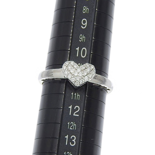 Ponte Vecchio Ring K18 White Gold, Diamond Silver Pave heart Women Used Authentic