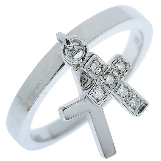 VANDOME Ring K18 White Gold, Diamond Silver Double cross Women Used Authentic