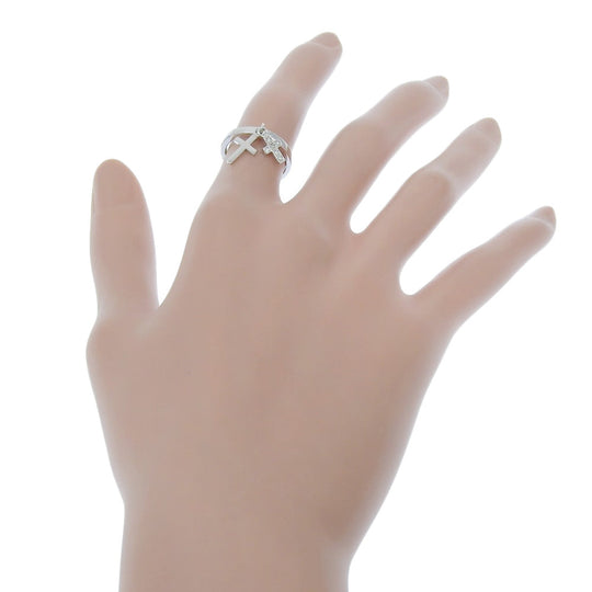 VANDOME Ring K18 White Gold, Diamond Silver Double cross Women Used Authentic