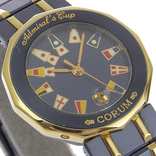 CORUM Watches Quartz 39.610.30 V050 Gun Blue, YG Navy Date Admirals cup Navy dial Women Used Authentic