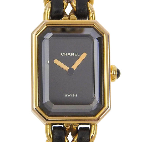 CHANEL Watches Quartz H0001 Plated Gold , Leather black Premiere L black dial Women Used Authentic