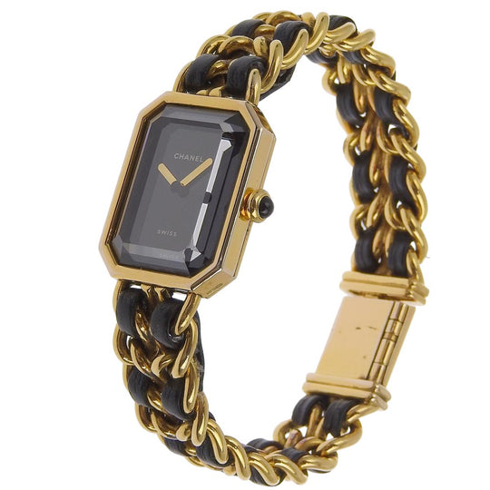 CHANEL Watches Quartz H0001 Plated Gold , Leather black Premiere L black dial Women Used Authentic