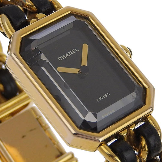 CHANEL Watches Quartz H0001 Plated Gold , Leather black Premiere L black dial Women Used Authentic