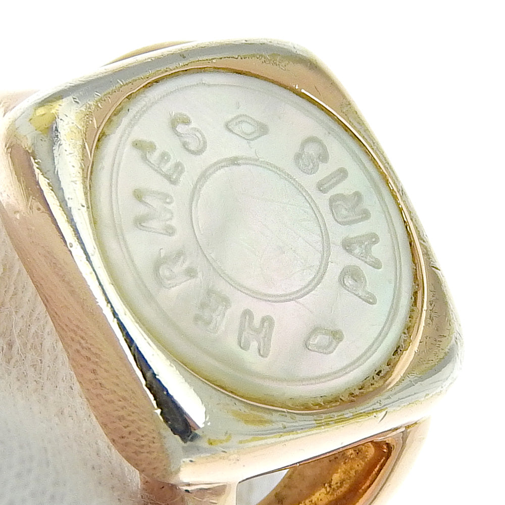 HERMES Ring Plated Gold, White Shell gold corozoserie Women Used Authentic