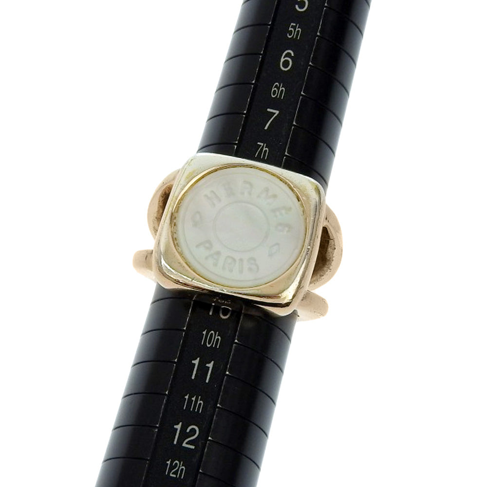 HERMES Ring Plated Gold, White Shell gold corozoserie Women Used Authentic
