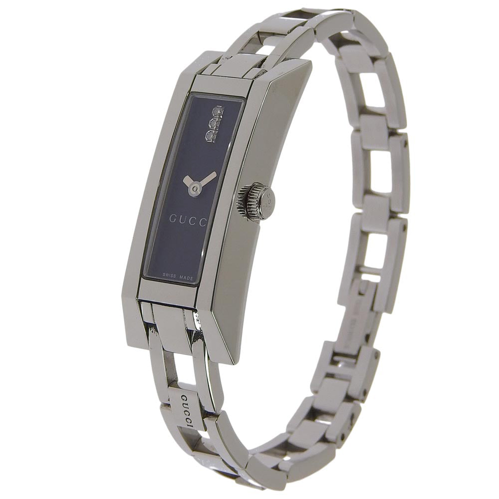 GUCCI Watches Quartz 110 Stainless Steel Silver 3P diamond black dial Women Used Authentic