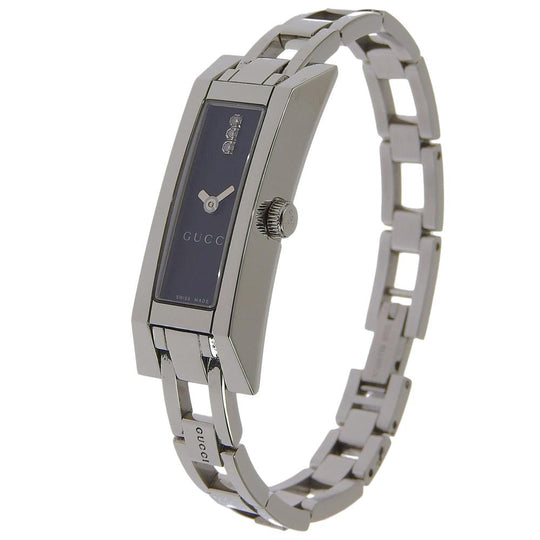 GUCCI Watches Quartz 110 Stainless Steel Silver 3P diamond black dial Women Used Authentic