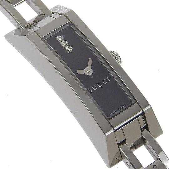GUCCI Watches Quartz 110 Stainless Steel Silver 3P diamond black dial Women Used Authentic