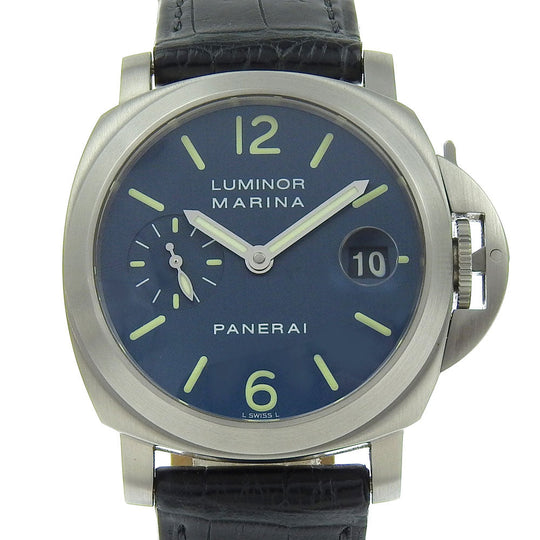 PANERAI Watches Mechanical Automatic PAM00119 Stainless Steel , Leather Silver Luminor Marina Blue dial mens Used Authentic