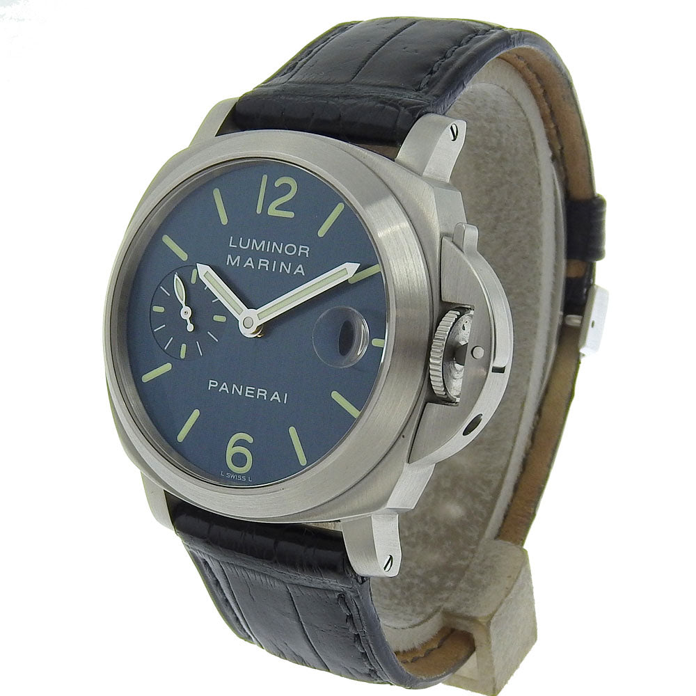 PANERAI Watches Mechanical Automatic PAM00119 Stainless Steel , Leather Silver Luminor Marina Blue dial mens Used Authentic