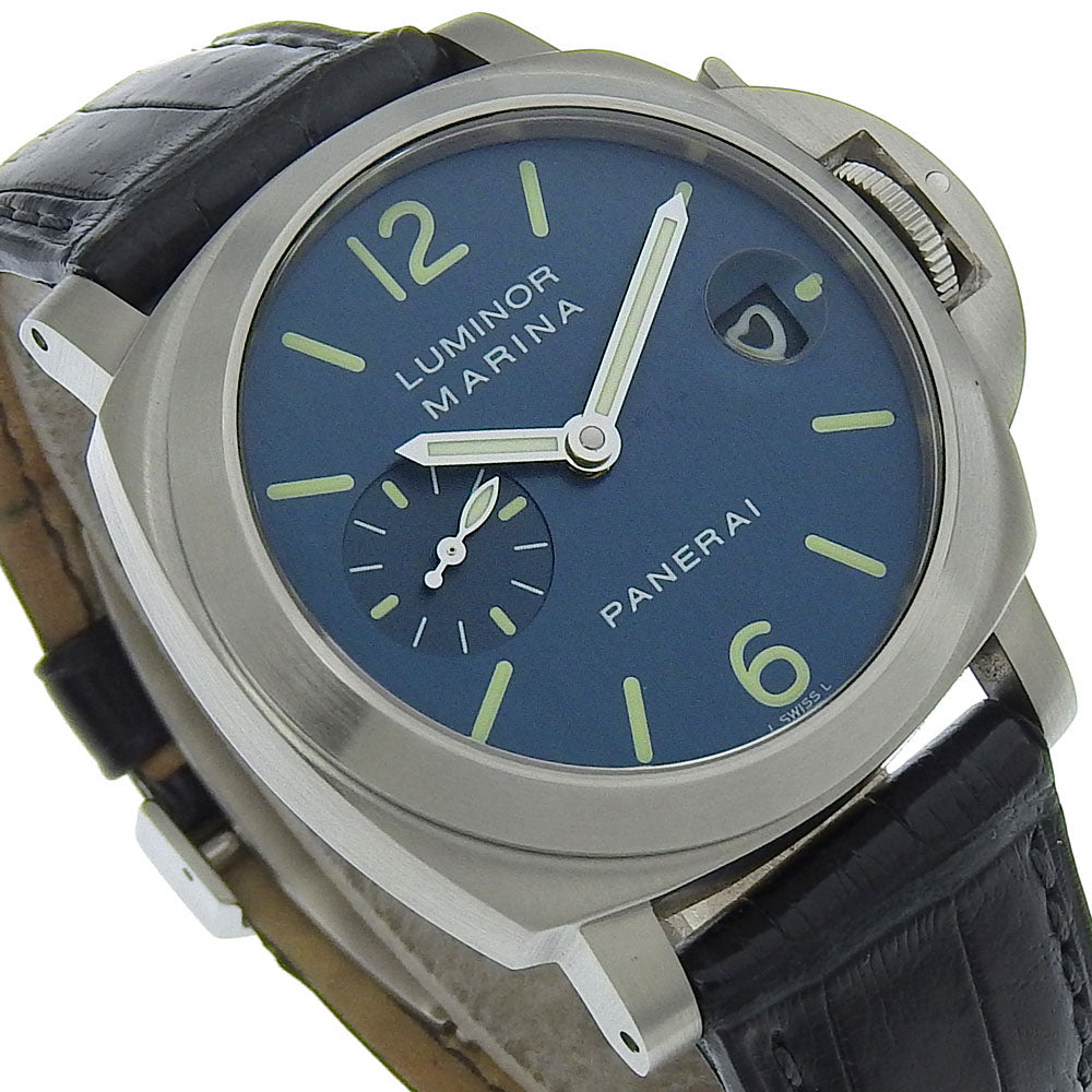 PANERAI Watches Mechanical Automatic PAM00119 Stainless Steel , Leather Silver Luminor Marina Blue dial mens Used Authentic