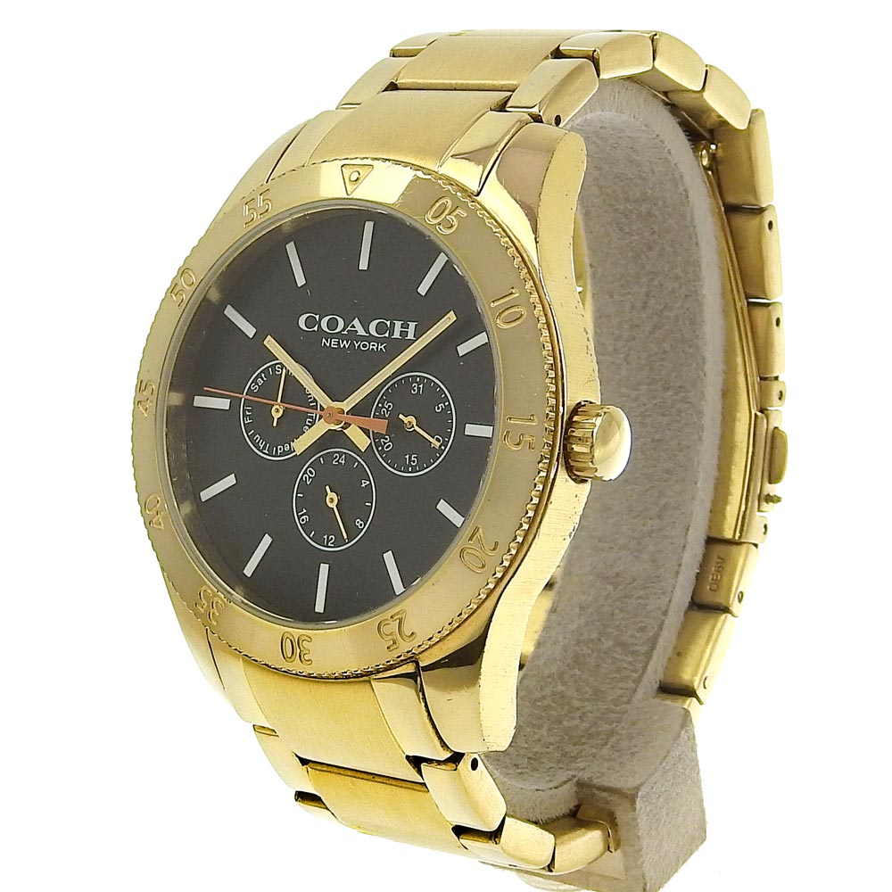 COACH Watches Quartz CA133.2.95.1754 Plated Gold black Day date black dial mens Used Authentic