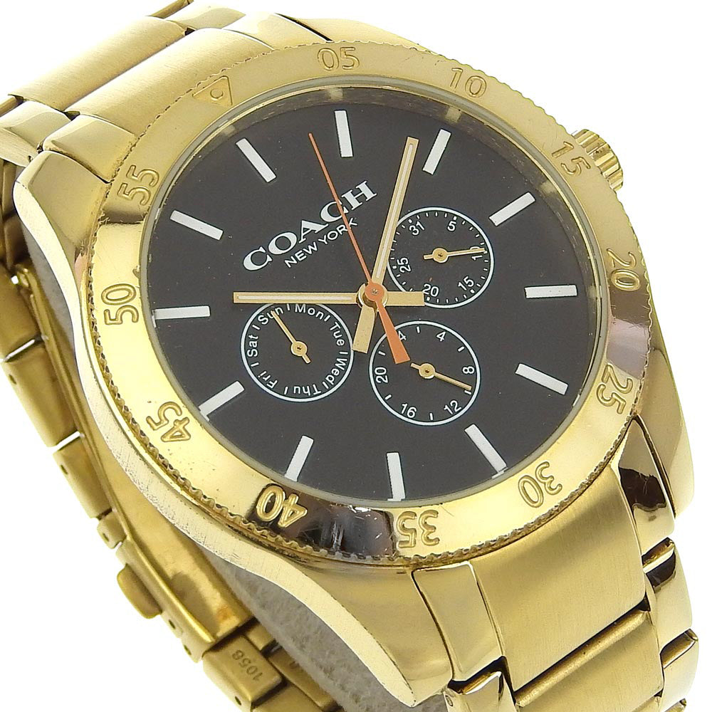 COACH Watches Quartz CA133.2.95.1754 Plated Gold black Day date black dial mens Used Authentic