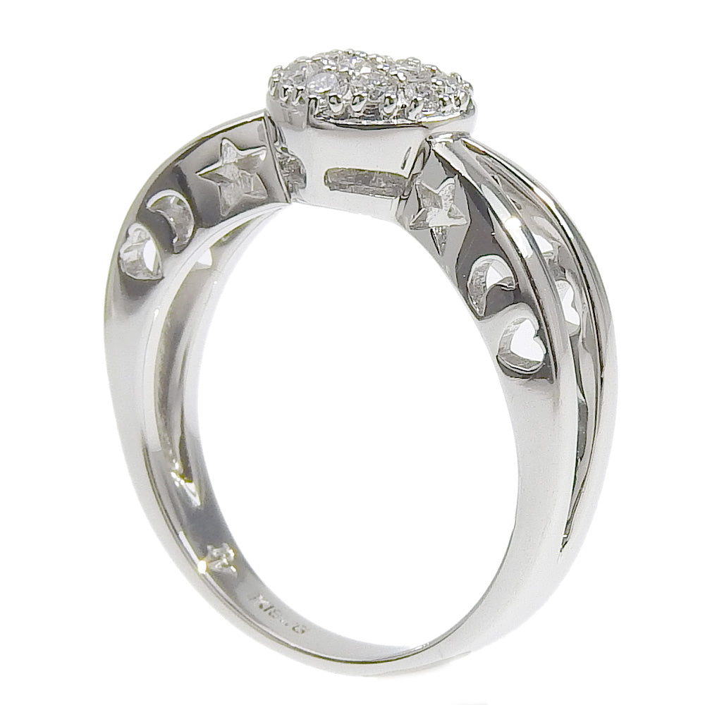 Ponte Vecchio Ring K18 White Gold, Diamond Silver heart Women Used Authentic