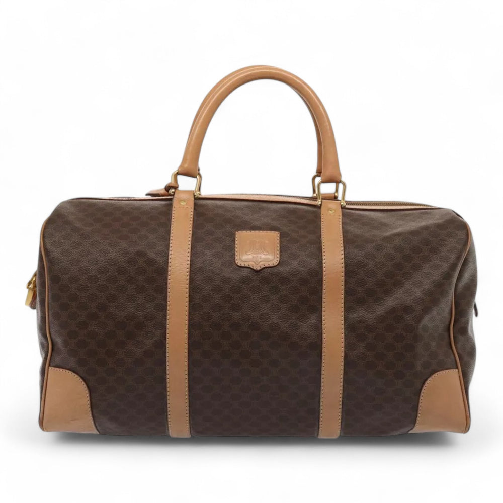CELINE Macadam Canvas Duffel Bag PVC Leather Brown Unisex Lock and Keys