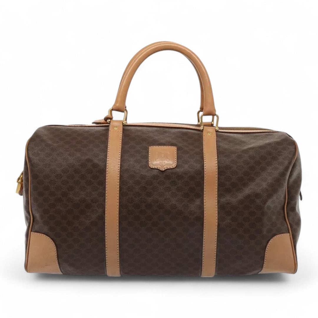CELINE Macadam Canvas Duffel Bag PVC Leather Brown Unisex Lock and Keys