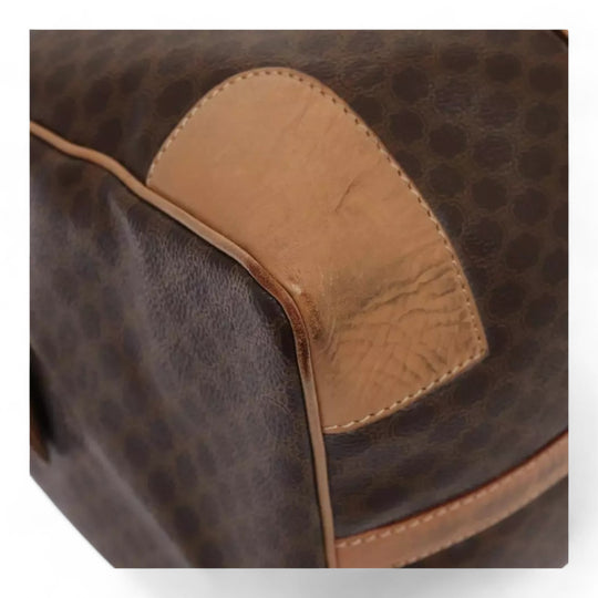 CELINE Macadam Canvas Duffel Bag PVC Leather Brown Unisex Lock and Keys