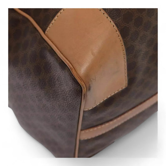 CELINE Macadam Canvas Duffel Bag PVC Leather Brown Unisex Lock and Keys